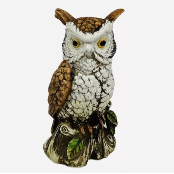 Vintage Ardco 6.5" Great Horned Owl Stump Porcelain Figurine - Picture 1 of 5